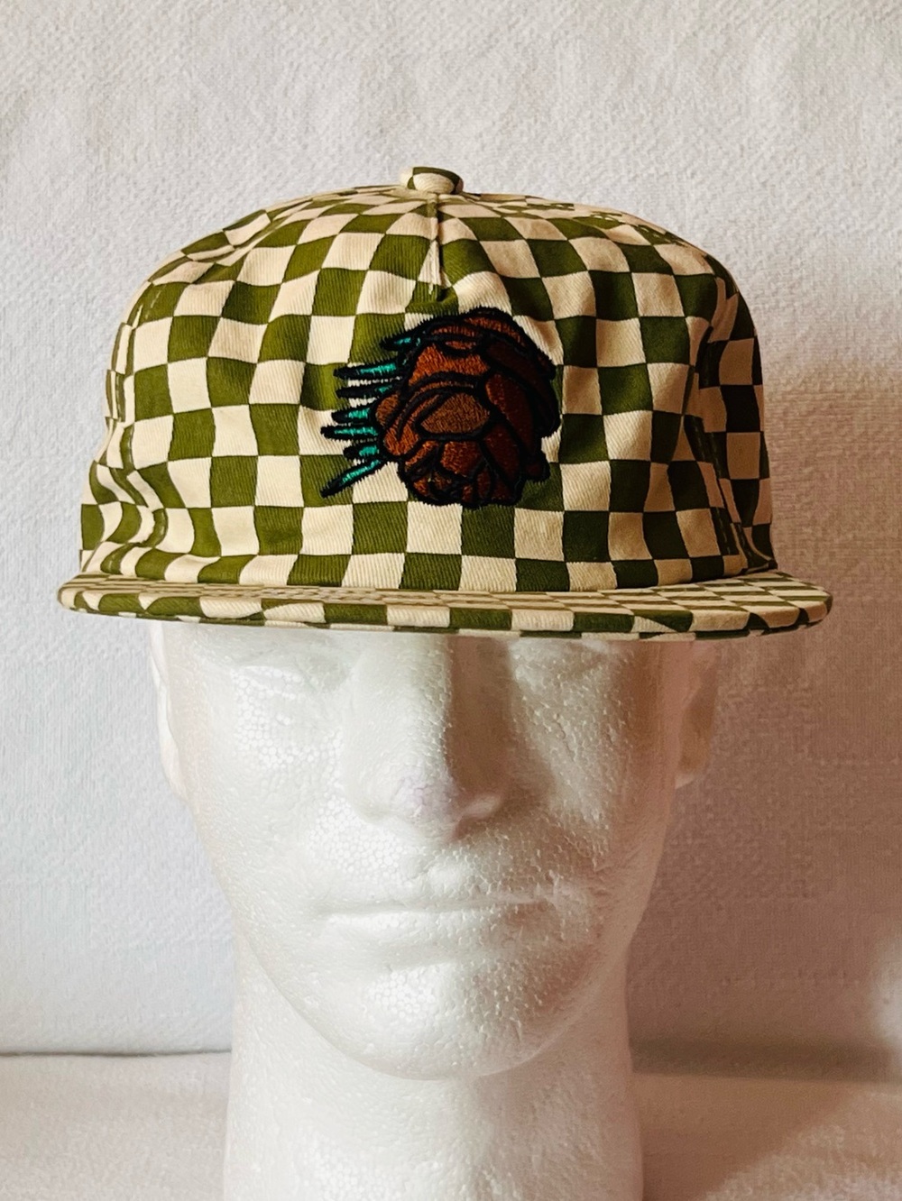 Checkerboard Olive and Cream Snapback Hat